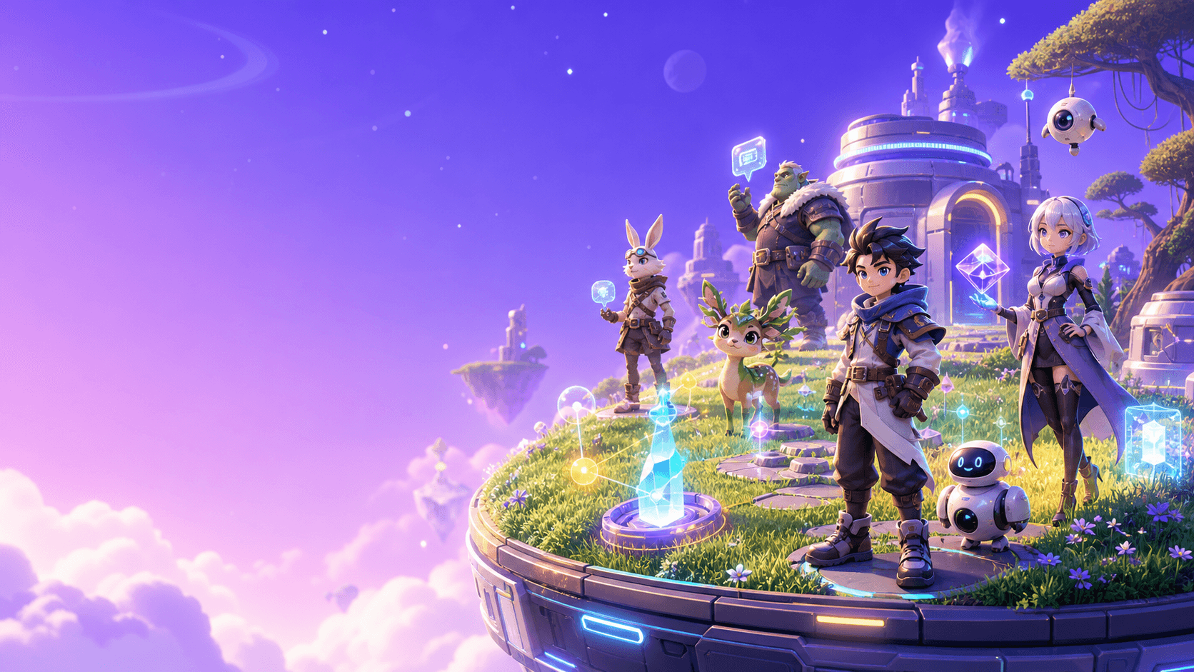Stylized 3D NPC characters on a futuristic game world for Neurix